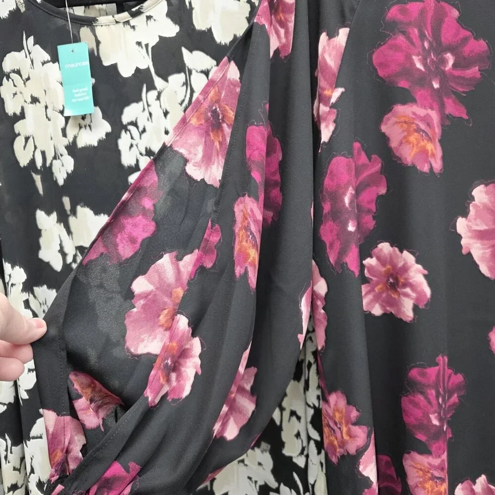 Maurices Blouse Lot 2 Womens XXL Black Floral Long Sleeve Plus Size Top Print - Picture 4 of 15